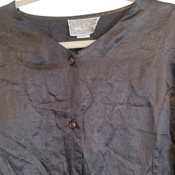 Womens Vintage Justin Allen Black Satin Polyester Collarless Button Up Size 2X - Picture 5 of 16